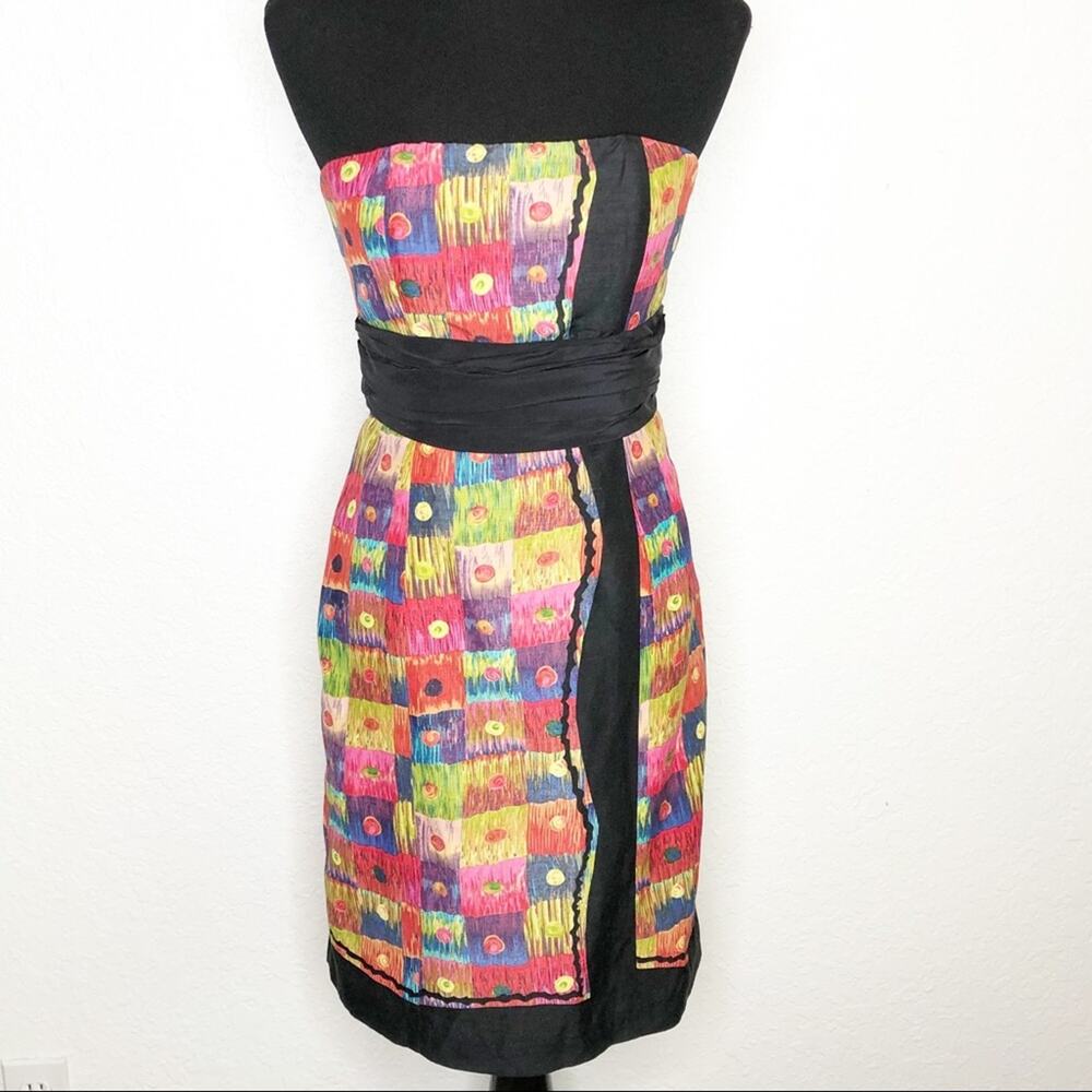 Plenty‎ Frock by Tracy Reese multicolor silk linen strapless dress size 4